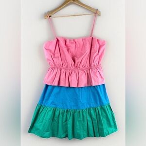 Milly Women's Pink Mini Dress Sz XL Nina Poplin Tiered Colorblocked Peplum NWT